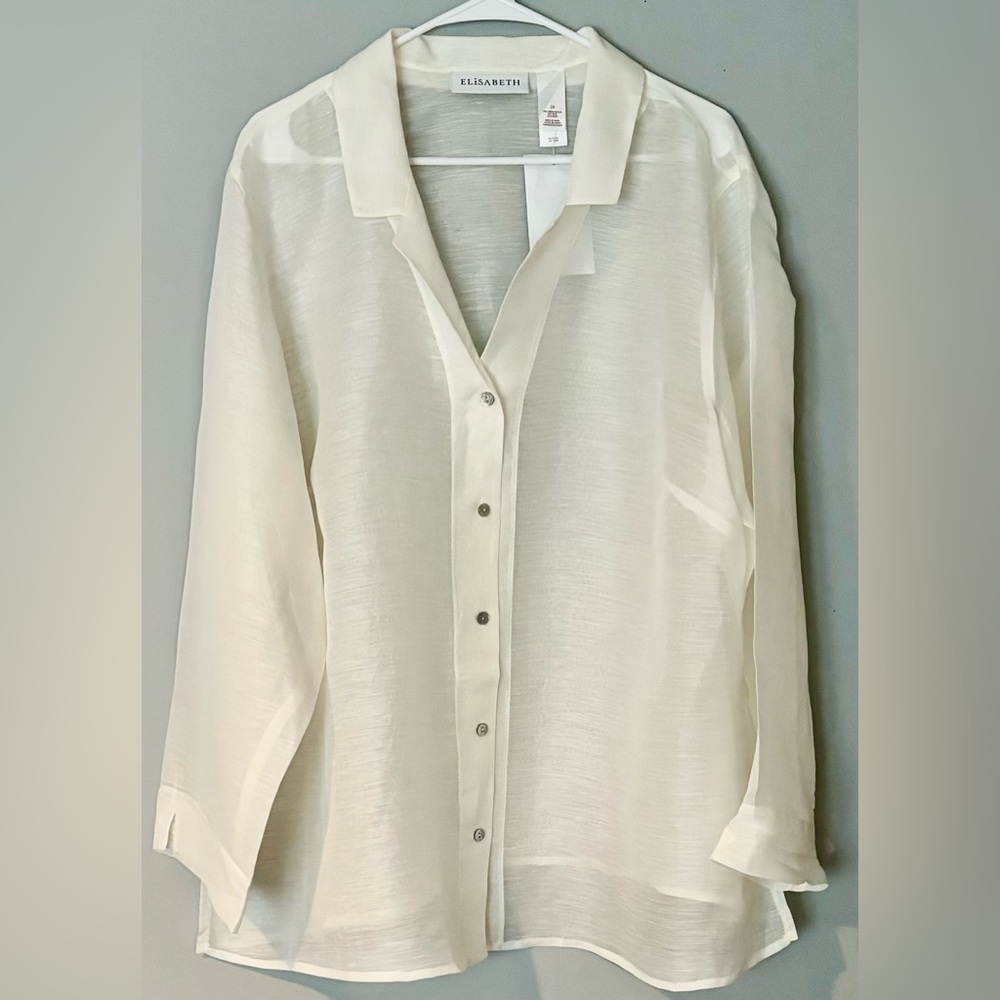 ELISABETH by LIZ CLAIBORNE Ivory Linen Silk Blouse 3X